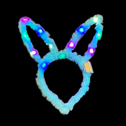 BF Souvenirs 1x LED Plüsch Haarreif LITTLE BUNNY mit Hasenohren in 4 Farben, blinkend und leuchtend - Party Karneval Geburtstag Motto Party Fasching Prinzessin Königin (Hellblau) von BF Souvenirs