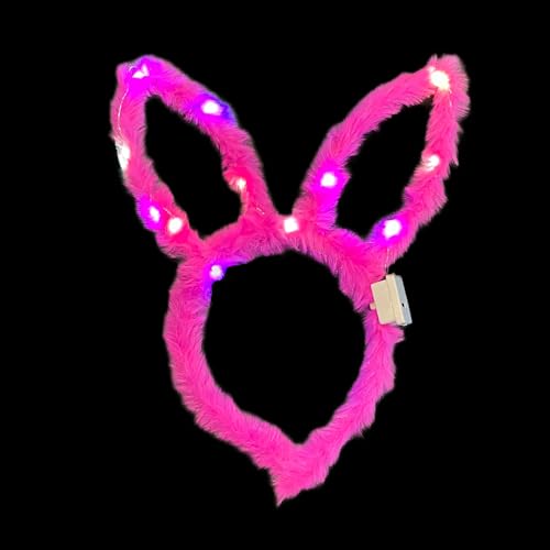 BF Souvenirs 1x LED Plüsch Haarreif LITTLE BUNNY mit Hasenohren in 4 Farben, blinkend und leuchtend - Party Karneval Geburtstag Motto Party Fasching Prinzessin Königin (Pink) von BF Souvenirs
