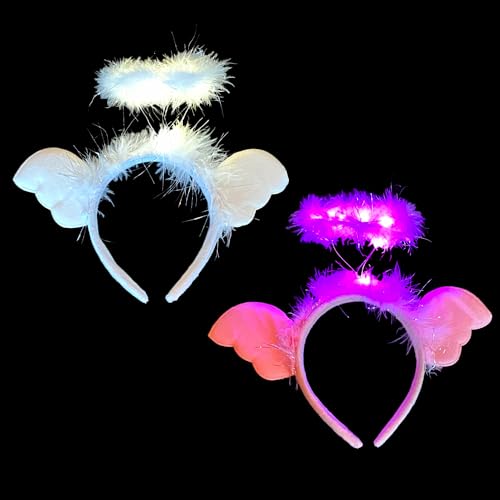 BF Souvenirs 2er-Set LED Plüsch Haarreif ENGEL blinkend Leuchtend - Heiligenschein Party Angel Junggesellinnen Abschied Hochzeit Karneval Fasching von BF Souvenirs