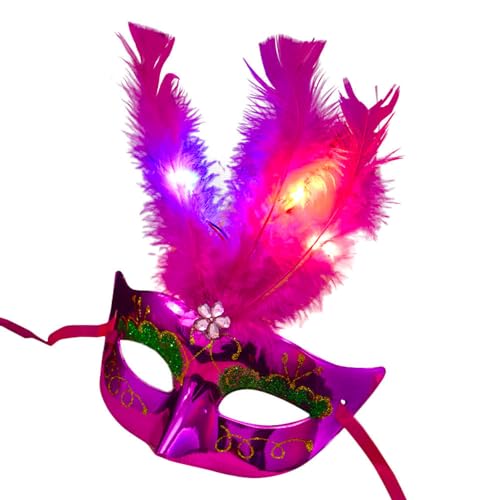 BF Souvenirs LED Maskerade VENEZIA mit Federn - venezianische Maske mit leuchtend u. blinkend Federn - Party Fasching Karneval Junggesellinnen Abschied Geburtstag Hochzeit (pink) von BF Souvenirs