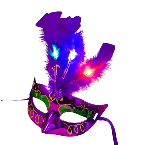 BF Souvenirs LED Maskerade VENEZIA mit Federn - venezianische Maske mit leuchtend u. blinkend Federn - Party Fasching Karneval Junggesellinnen Abschied Geburtstag Hochzeit (lila) von BF Souvenirs