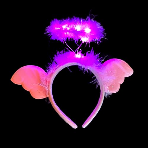 BF Souvenirs LED Plüsch Haarreif ENGEL blinkend Leuchtend in 2 Varianten Heiligenschein Party Angel Junggesellinnen Abschied Hochzeit Karneval Fasching (rosa) von BF Souvenirs