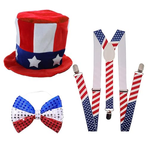 BFANGLC Unabhängigkeitstag Feier Kostüm Halsketten Hut Stirnband Strümpfe Onkel Sam Cosplays Zubehör für Damen und Herren BFANGLC Unabhängigkeitstag Feier Kostüm Halsketten Hut Stirnband Strümpfe Onkel Sam Cosplays Zubehör für Damen und Herren von BFANGLC
