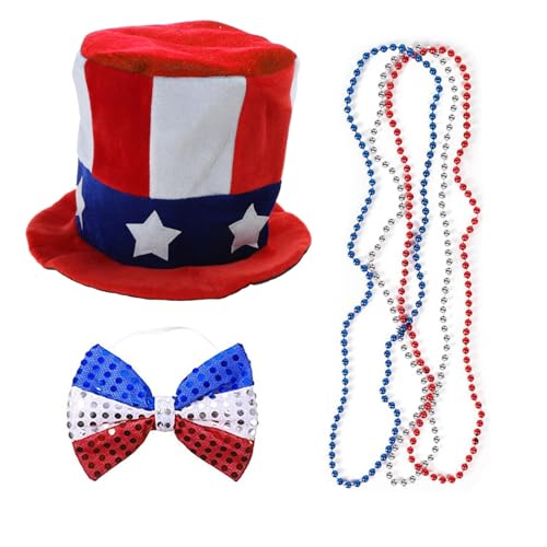 BFANGLC Unabhängigkeitstag Feier Kostüm Halsketten Hut Stirnband Strümpfe Onkel Sam Cosplays Zubehör für Damen und Herren BFANGLC Unabhängigkeitstag Feier Kostüm Halsketten Hut Stirnband Strümpfe Onkel Sam Cosplays Zubehör für Damen und Herren von BFANGLC