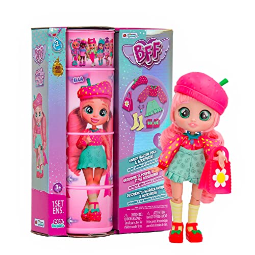 BFF by Cry Babies S2 Ella Modepuppe zum Sammeln mit Langen Haaren, Stoffkleidung und 9 Accessoires, Spielzeuggeschenk für Mädchen und Jungen + 5 Jahre von Cry Babies