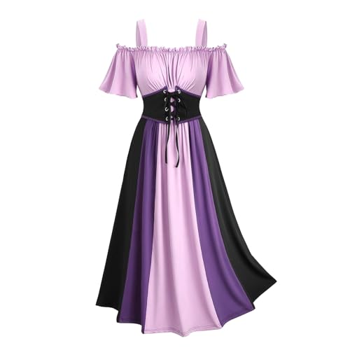 BFSWL Halloween Kostüm Damen – Schulterfrei Farbblock Renaissance Kleid BFSWL Halloween Kostüm Damen – Schulterfrei Farbblock Renaissance Kleid von BFSWL