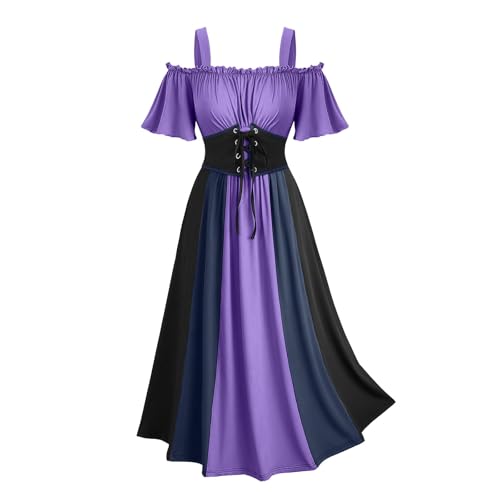 BFSWL Halloween Kostüm Damen – Schulterfrei Farbblock Renaissance Kleid BFSWL Halloween Kostüm Damen – Schulterfrei Farbblock Renaissance Kleid von BFSWL