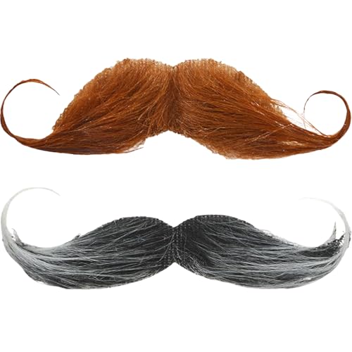 2 Stück Schnurrbart zum Ankleben,schnauzer zum ankleben,Falscher Fake Bart,Schnurbart Kleben Selbstklebend,Fake Beard,Moustache Detektiv 80er Fasching Oberlippenbart Cosplay Kostüm für Halloween Party von BFUZXY
