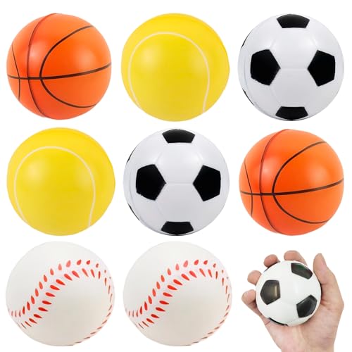 8 Stück Stressball,Mini Antistressball,Anti Stress Bälle,Stressbälle,Anti Stress Geschenke,Knautschball,Knetball Fußball Tennis Baseball Spielzeug,Schaum Antistressbälle für Kinder und Erwachsene von BFUZXY