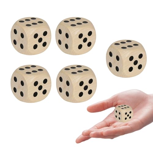 5 Stück Würfel,Würfelspiel Große Spielwürfel aus Natur Holz,Dice für Kniffel/Brettspiele 6-seitige Holzwürfel mit Augenzahlen,Knobelbecher Kartenspiel Partyspiele Würfelbrett Zubehör (30x30x30 mm) von BFUZXY
