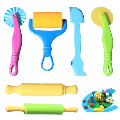 6-teiliges Knete Zubehör Set für Kinder,Robustes Knetwerkzeug ab 2 Jahren,Knetzubehör für Plastilin und Play-Doh,Kinderfreundliche Knetwerkzeuge,Zubehör für Kreatives Kneten mit Formen und Spaß von BFUZXY