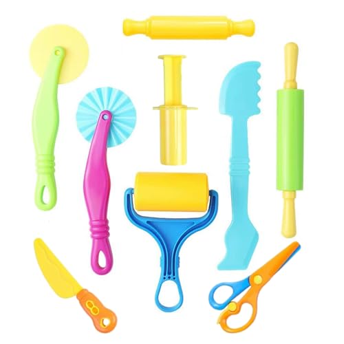 9-teiliges Knete Zubehör Set für Kinder,Robustes Knetwerkzeug ab 2 Jahren,Knetzubehör für Plastilin und Play-Doh,Kinderfreundliche Knetwerkzeuge,Zubehör für Kreatives Kneten mit Formen und Spaß von BFUZXY