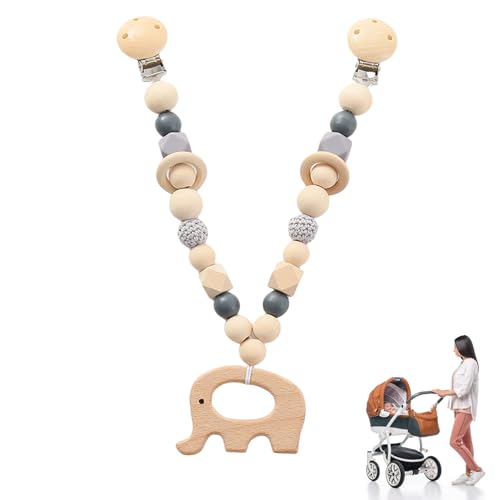 BFUZXY Kinderwagenkette Holz Baby,Kinderwagen Kette,Kinderwagenspielzeug Mädchen Junge,Spielkette für Kinderwagen,Babyschale Spielzeug,mit Holz Schelelefant für Babys und Kleinkinder ab 0+ Monaten von BFUZXY