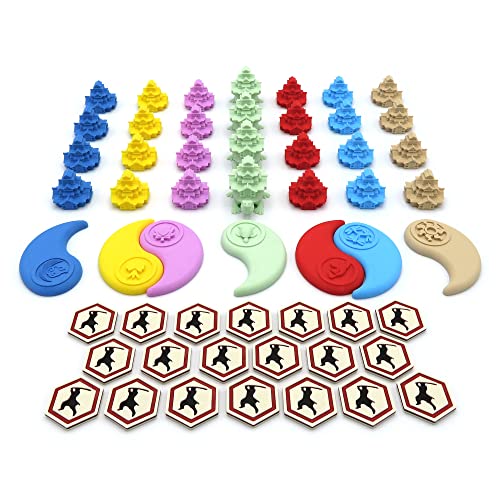 BGExpansions – Komplettes Upgrade-Paket für Rising Sun | 55 Stück | 3D-Token für Basis- und Erweiterungsspiel (7 Spieler) | Stapelbare Festungen, Allianz-Token und Ronin | Premium-Zubehör von BG Expansions