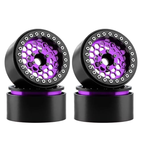 BGDIEAKIN 1,9 Zoll Aluminium-Beadlock-Felgen, 12 mm Sechskant-RC-Felgen for 1/10 RC-Crawler TRX4, SCX10, VS4-10, Gen7, Gen8-Upgrades, 4er-Pack(Dark Purple) von BGDIEAKIN