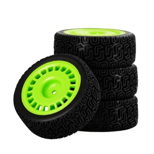 BGDIEAKIN 4-teiliges 1/10 Rallye-Reifenset, 68 mm Gummireifen, geeignet for Tam-iya Xv-02 Xv-01 und Ptg-2 Fernbedienungsauto-Rad-Upgrade-Zubehör(Light Green) von BGDIEAKIN