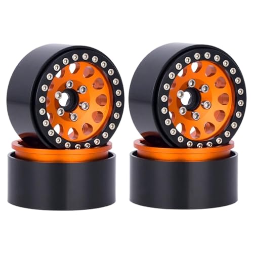 BGDIEAKIN 4Pcs Metall 1,9 "Beadlock Räder Felge Hub for 1/10 RC Crawler Auto Axial for SCX10 D90 TRX4(Orange) von BGDIEAKIN