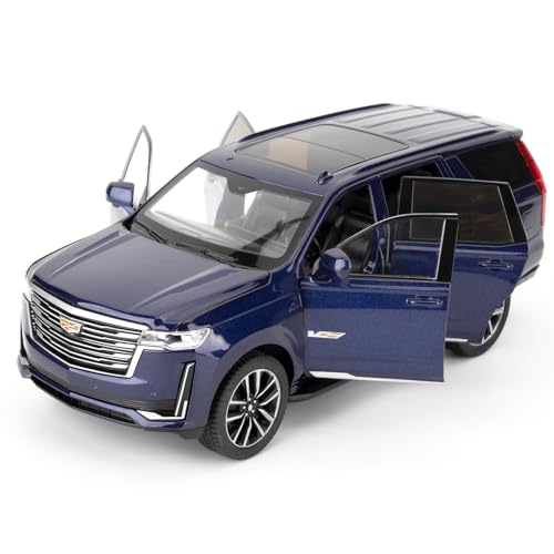 BGHSCA 1/24 Maßstab Auto Modell kompatibel für Sammler Escalade SUV Diecast Toy Vehicle, Zinklegierung Pull Back Spielzeugauto mit Sound und Licht für Erwachsene Jungen Mädchen 3 4 5 6 7 8 (Blau) von BGHSCA