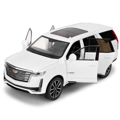 BGHSCA 1/24 Maßstab Auto Modell kompatibel für Sammler Escalade SUV Diecast Toy Vehicle, Zinklegierung Pull Back Spielzeugauto mit Sound und Licht für Erwachsene Jungen Mädchen 3 4 5 6 7 8 (Weiß) von BGHSCA