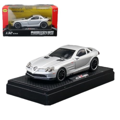BGHSCA 1/32 Auto Modell kompatibel für Sammler Benz SLR Diecast Spielzeug Fahrzeug, Zinklegierung Pull Back Spielzeug Auto mit Sound und Licht für Erwachsene Jungen Mädchen 3 4 5 6 7 8 (Silber) von BGHSCA