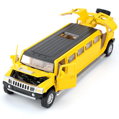 BGHSCA 1/32 Hummer H2 Auto Modell, Diecast Auto Spielzeug mit Sound und Licht, Alloy Stretch Limousine Pull Back Spielzeug Fahrzeug für Erwachsene Kinder Jungen Mädchen (Gelb) von BGHSCA