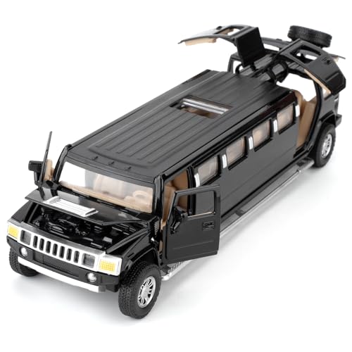 BGHSCA 1/32 Hummer H2 Auto Modell, Diecast Auto Spielzeug mit Sound und Licht, Alloy Stretch Limousine Pull Back Spielzeug Fahrzeug für Erwachsene Kinder Jungen Mädchen (Schwarz) von BGHSCA