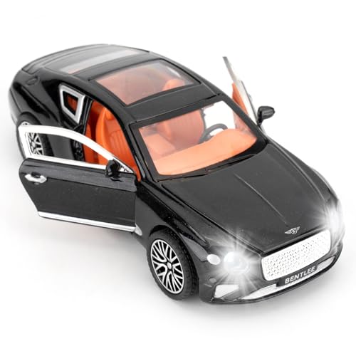 BGHSCA 1/32 Scale Car Model Compatible for Collectible Black Bentley Continental GT Diecast Toy Vehicle, Zinc Alloy Pull Back Black Toy Car with Sound and Light for Adults Kids Gift von BGHSCA
