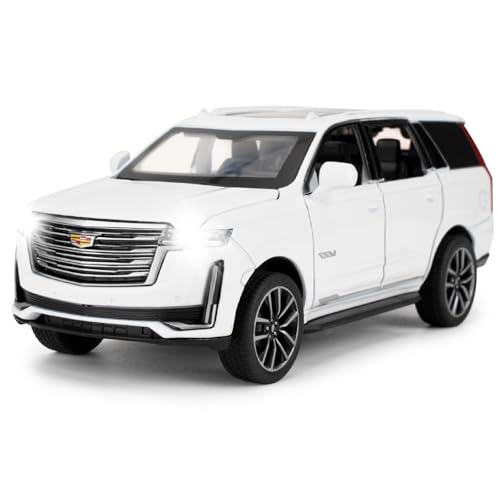 BGHSCA 1:32 Maßstab Auto Modell kompatibel für Sammler Escalade SUV Diecast Toy Vehicle, Zinklegierung Pull Back Spielzeugauto mit Sound und Licht für Erwachsene Jungen Mädchen 3 4 5 6 7 8 (Weiß) von BGHSCA