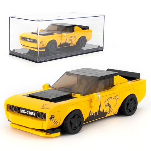 BGHSCA Dodge Challenger SRT Auto Spielzeug Bausätze mit Acryl Vitrine, Sammelmodell Auto Spielzeug Bausteine 27051, Anti-Angst Hands-on Bausteine für Erwachsene Kinder 8+(368 Stücke) von BGHSCA