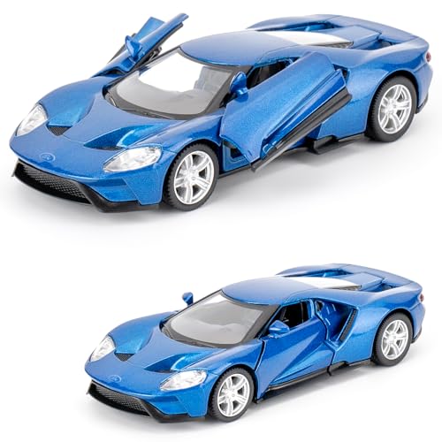 BGHSCA Ford GT Aluminium-Spielzeugauto, Modellauto im Maßstab 1:36 mit Rückzugmechanismus, statisches Sammlerstück, Fahrzeugspielzeug, Geschenk für Kinder ab 3 Jahren und Erwachsene(Blau) von BGHSCA