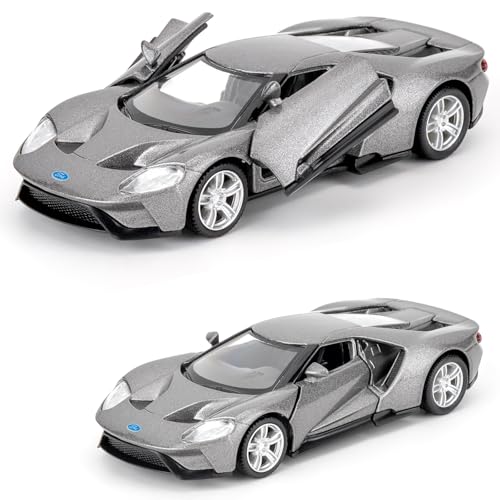 BGHSCA Ford GT Aluminium-Spielzeugauto, Modellauto im Maßstab 1:36 mit Rückzugmechanismus, statisches Sammlerstück, Fahrzeugspielzeug, Geschenk für Kinder ab 3 Jahren und Erwachsene(Grau) von BGHSCA