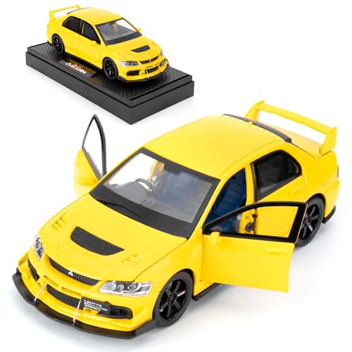 BGHSCA Kompatibel für 1:32 Mitsubishi Lancer Evolution Modellauto, Pull Back Diecast Collectible Toy Car mit Sounds und Lichtern für Kinder Jungen Mädchen und Erwachsene, Geschenk Gelb von BGHSCA