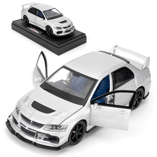 BGHSCA Kompatibel für 1:32 Mitsubishi Lancer Evolution Modellauto, Pull Back Diecast Collectible Toy Car mit Sounds und Lichtern für Kinder Jungen Mädchen und Erwachsene, Geschenk Silber von BGHSCA