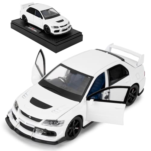 BGHSCA Kompatibel für 1:32 Mitsubishi Lancer Evolution Modellauto, Pull Back Diecast Collectible Toy Car mit Sounds und Lichtern für Kinder Jungen Mädchen und Erwachsene, Geschenk Weiß von BGHSCA