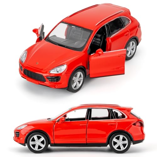 BGHSCA Sammlermodell aus Metall im Maßstab 1:36, Porsche Cayenne, Rückzugspielzeug für Kinder ab 3 Jahren（Rot） von BGHSCA