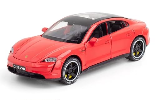 GHSCA 1:32 Skala Auto Modell Kompatibel für Sammel Porsche Taycan Diecast Spielzeugauto, Zink Legierung Pull Back Fahrzeuge Spielzeug mit Ton und Licht für Erwachsene Jungen Mädchen 3 4 5 6 8 (Rot) von BGHSCA
