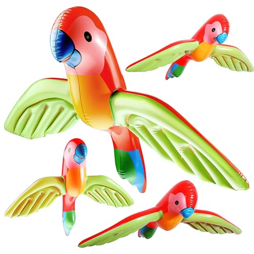 4 Stück Aufblasbarer Papagei, Pool Aufblasbare Papageien Spielzeug, Papagei Pirat Piraten Kostümzubehör, für Halloween Hawaii Dekor Party Strand Hintergrund, Tropische Vögel Deko (58X75cm) von BGNXHYB