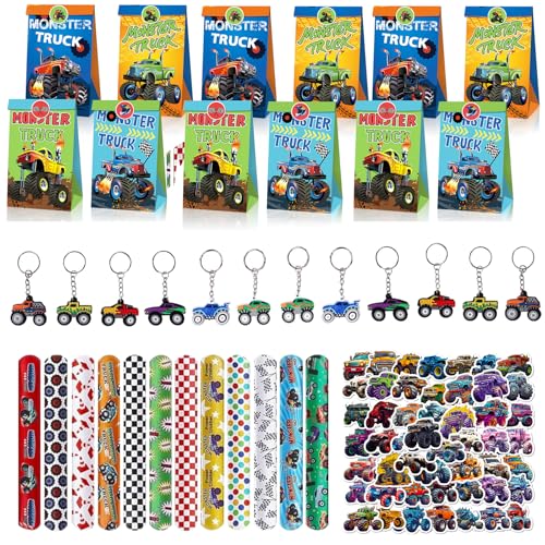 86 Stück Monster Truck Geburtstag Party Mitgebsel, Racing Car Geburtstagsdeko, 12 Slap Armband, 50 Sticker, 12 Schlüsselanhänger, 12 Geschenktüten, für Jungen Mädchen Monstertruck Party Geschenke 86 Stück Monster Truck Geburtstag Party Mitgebsel, Racing Car Geburtstagsdeko, 12 Slap Armband, 50 Sticker, 12 Schlüsselanhänger, 12 Geschenktüten, für Jungen Mädchen Monstertruck Party Geschenke von BGNXHYB