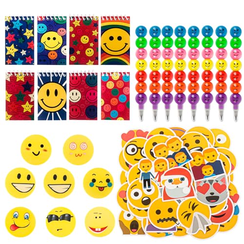 BGNXHYB 74 Stück Emoji Party Mitgebsel Set, 8 Bleistift + 8 Mini Notizbuch + 8 Smiley Radiergummis + 50 Aufkleber, für Kindergeburtstag Jungen Mädchen Party Gastgeschenk Partyzubehör, Geburtstag Deko BGNXHYB 74 Stück Emoji Party Mitgebsel Set, 8 Bleistift + 8 Mini Notizbuch + 8 Smiley Radiergummis + 50 Aufkleber, für Kindergeburtstag Jungen Mädchen Party Gastgeschenk Partyzubehör, Geburtstag Deko von BGNXHYB