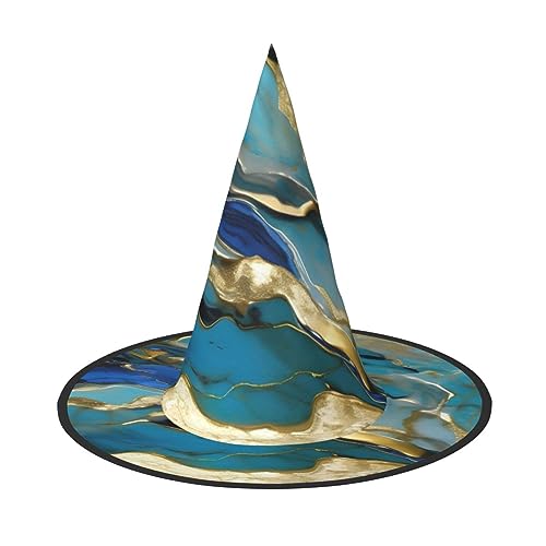 BGSHJVF Azurit blaugrün und Folie Gold Öl Marmormuster Druck Halloween Hexe Hut Cosplay Caps Halloween Dekoration Kostüm Zubehör für Halloween Party BGSHJVF Azurit blaugrün und Folie Gold Öl Marmormuster Druck Halloween Hexe Hut Cosplay Caps Halloween Dekoration Kostüm Zubehör für Halloween Party von BGSHJVF