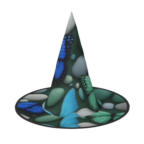 BGSHJVF Blau Schmetterling grün Schmetterling und Stein Druck Halloween Hexe Hut Cosplay Caps Halloween Dekoration Kostüm Zubehör für Halloween Party BGSHJVF Blau Schmetterling grün Schmetterling und Stein Druck Halloween Hexe Hut Cosplay Caps Halloween Dekoration Kostüm Zubehör für Halloween Party von BGSHJVF