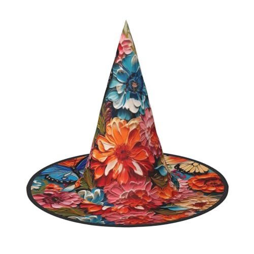 BGSHJVF Blumen & Schmetterling Print Halloween Hexe Hut Cosplay Caps Halloween Dekoration Kostüm Zubehör für Halloween Party von BGSHJVF