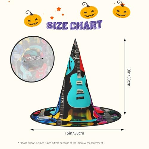 BGSHJVF Bunte Gitarren-Druck, Halloween-Hexenhut, Cosplay-Kappen, Halloween-Dekoration, Kostümzubehör für Halloween-Party BGSHJVF Bunte Gitarren-Druck, Halloween-Hexenhut, Cosplay-Kappen, Halloween-Dekoration, Kostümzubehör für Halloween-Party von BGSHJVF