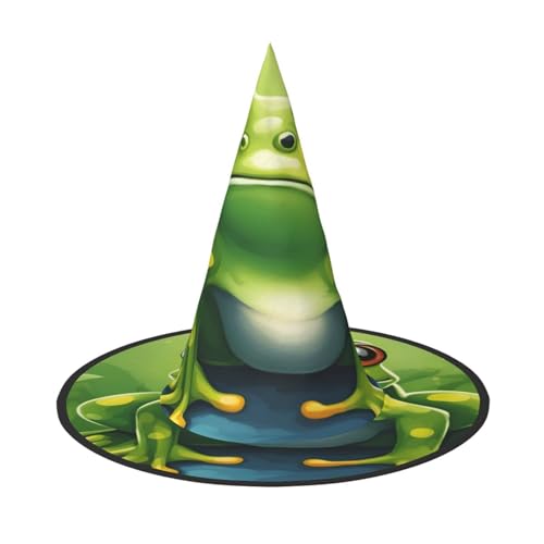 BGSHJVF Cartoon-Frosch-Druck, Halloween-Hexenhut, Cosplay-Kappen, Halloween-Dekoration, Kostümzubehör für Halloween-Party von BGSHJVF