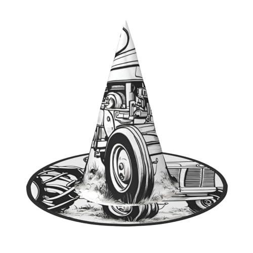 BGSHJVF Cartoon Traktor Druck Halloween Hexe Hut Cosplay Caps Halloween Dekoration Kostüm Zubehör für Halloween Party von BGSHJVF
