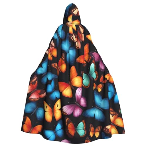 BGSHJVF Farbenfroher Schmetterlings-Druck, Halloween-Kostüm, Umhang für alle, übergroßer Cosplay-Umhang für Erwachsene, mit Kapuze für Partys, Maskeraden BGSHJVF Farbenfroher Schmetterlings-Druck, Halloween-Kostüm, Umhang für alle, übergroßer Cosplay-Umhang für Erwachsene, mit Kapuze für Partys, Maskeraden von BGSHJVF
