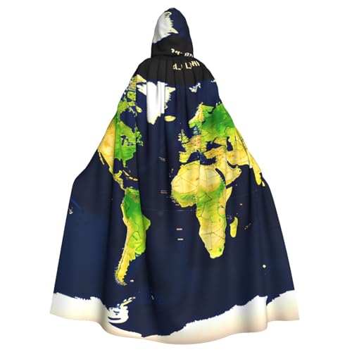 BGSHJVF Halloween Kostüm Umhang mit Weltkarte für alle, übergroßen Mantel mit Kapuze für Erwachsene, für Party, Tanzen, Maskerade von BGSHJVF