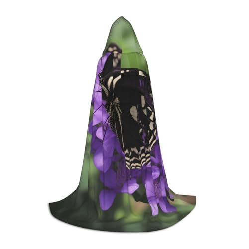 BGSHJVF Kapuzenumhang mit Blumen- und Schmetterlingsdruck für Herren, Zauberer, Vampir und Halloween-Kostüme, für Rollenspiele und Partys von BGSHJVF