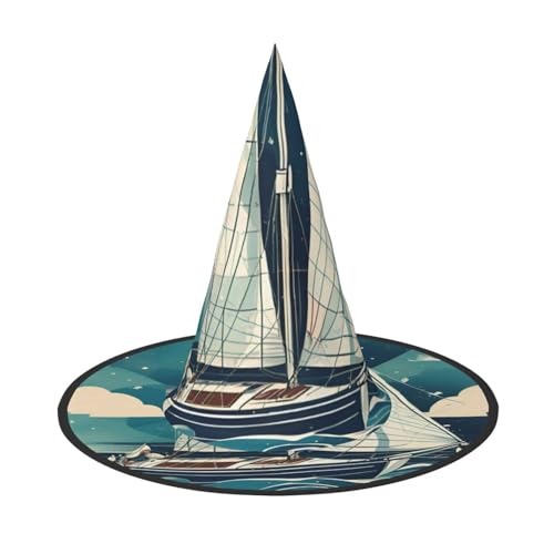 BGSHJVF Ozean Segelboot Druck Halloween Hexenhut Cosplay Caps Halloween Dekoration Kostüm Zubehör für Halloween Party von BGSHJVF