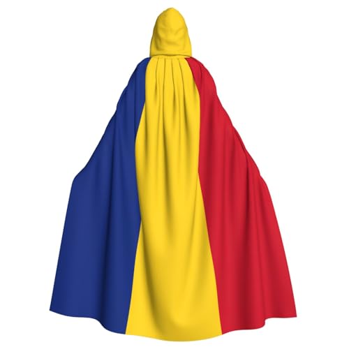 BGSHJVF Rumäniens Flagge Print Halloween Kostüm Umhang für alle, übergroße Cosplay erwachsenen Mantel mit Kapuze für Partys, Maskeraden von BGSHJVF